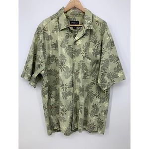 Eddie Bauer Men’s XLT Tall Green Hawaiian Tropical Floral Button Front Shirt